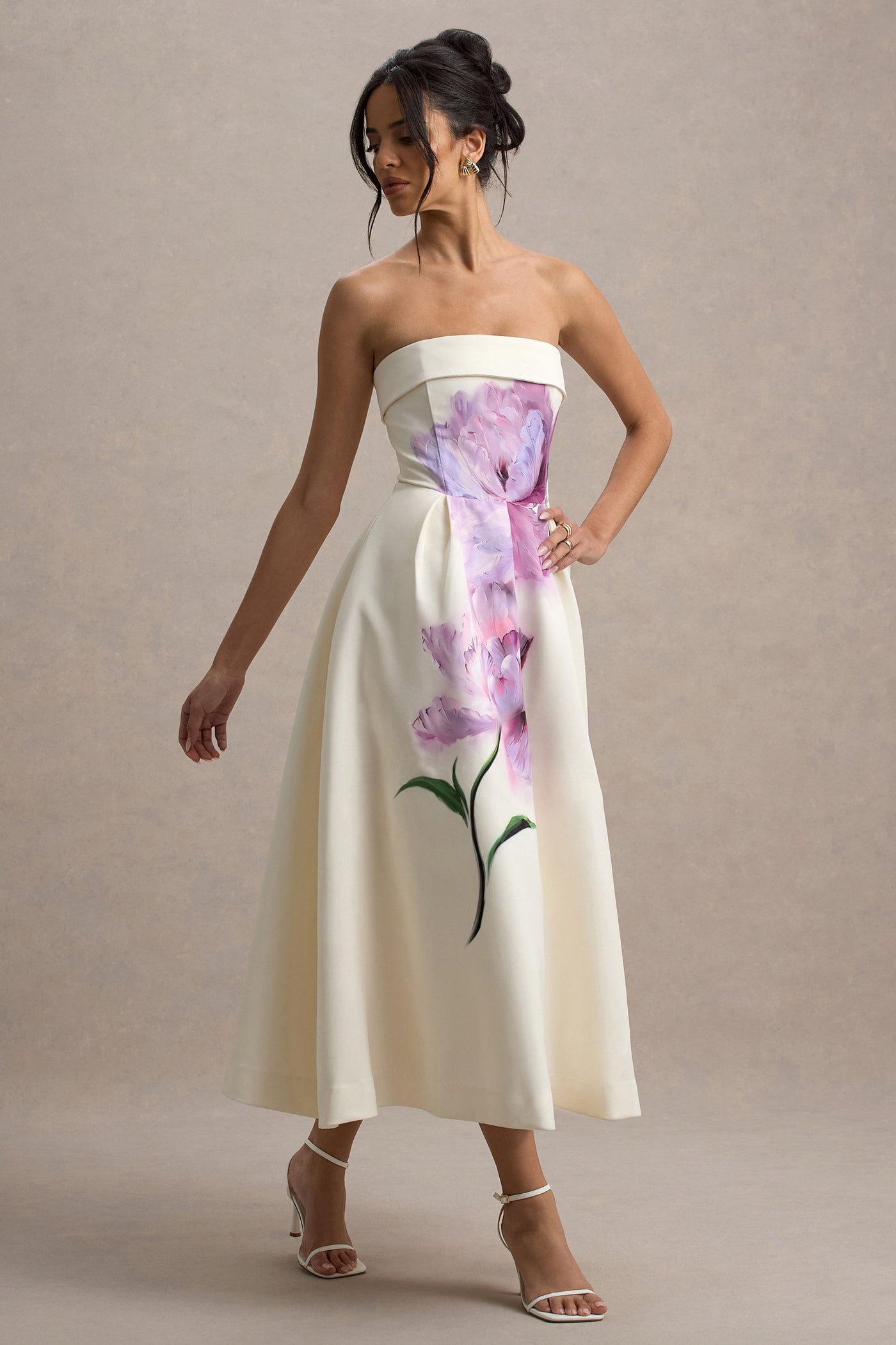 Marlowe & Co | Peony Floral Print Bandeau Skater Midi Dress