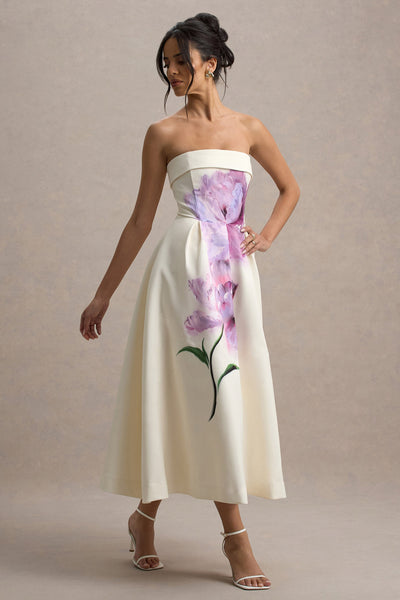 Marlowe & Co | Peony Floral Print Bandeau Skater Midi Dress