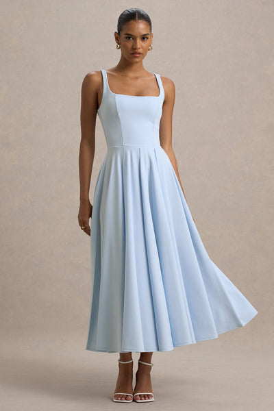 Marlowe & Co | White Strappy Volume-Hem Midi Dress