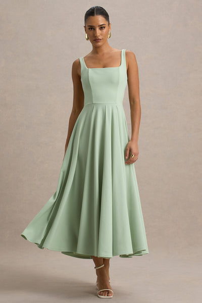 Marlowe & Co | White Strappy Volume-Hem Midi Dress