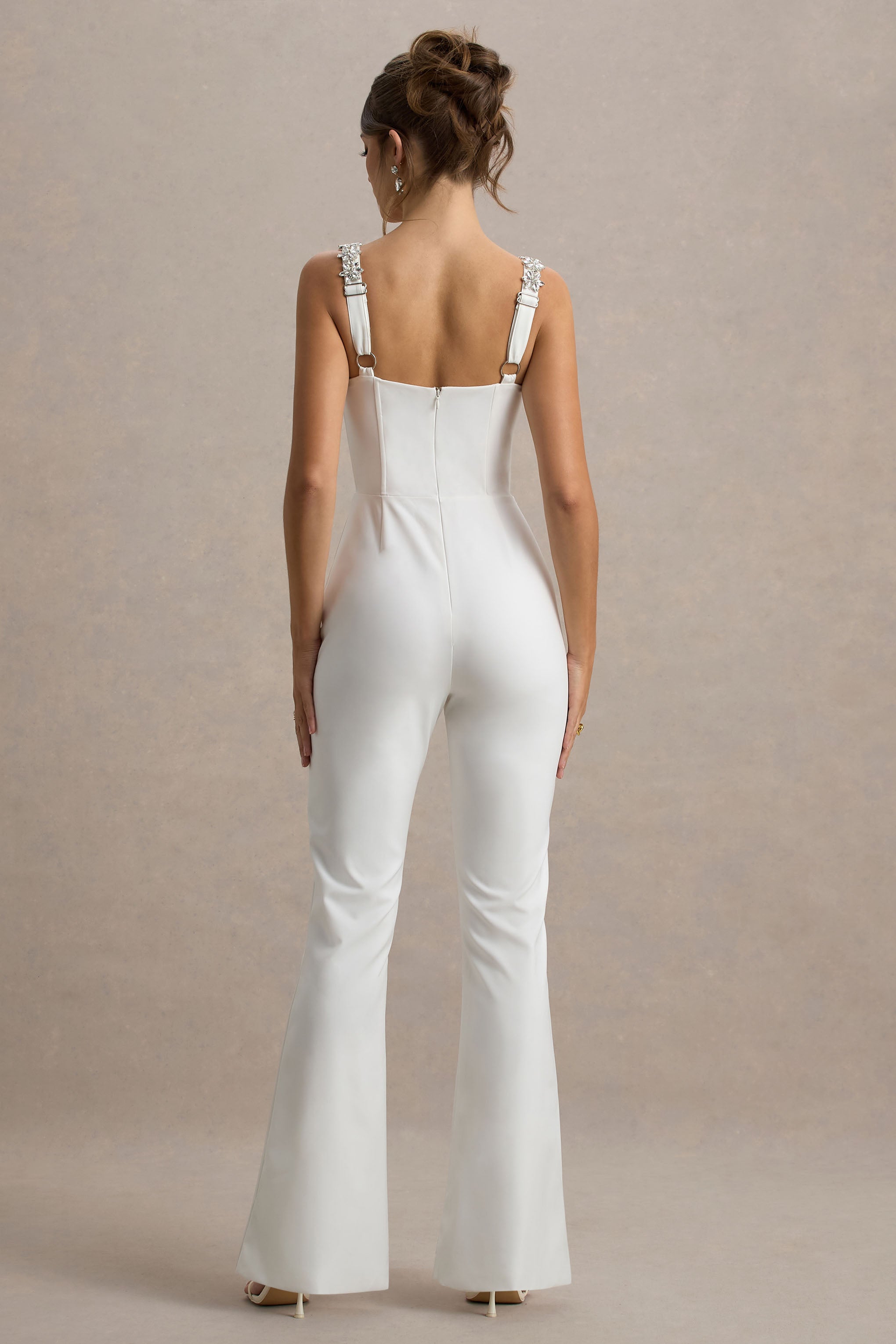 Amadi | White Embellished Strappy Flared-Leg Jumpsuit