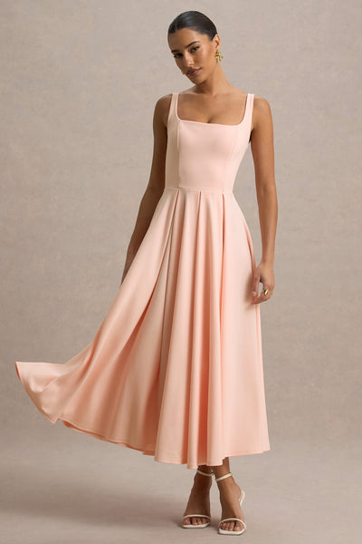 Marlowe & Co | White Strappy Volume-Hem Midi Dress