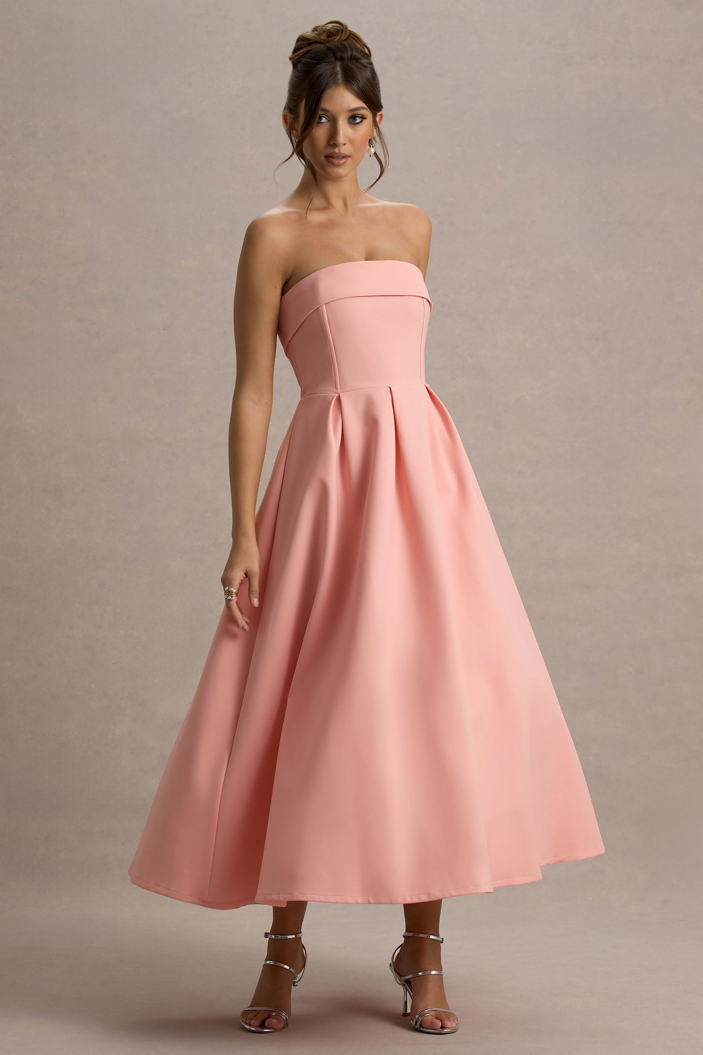 Marlowe & Co | Pink Bandeau Skater Midi Dress