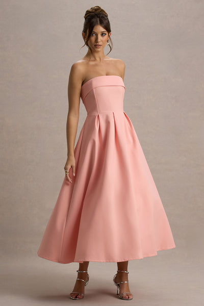 Marlowe & Co | Pink Bandeau Skater Midi Dress