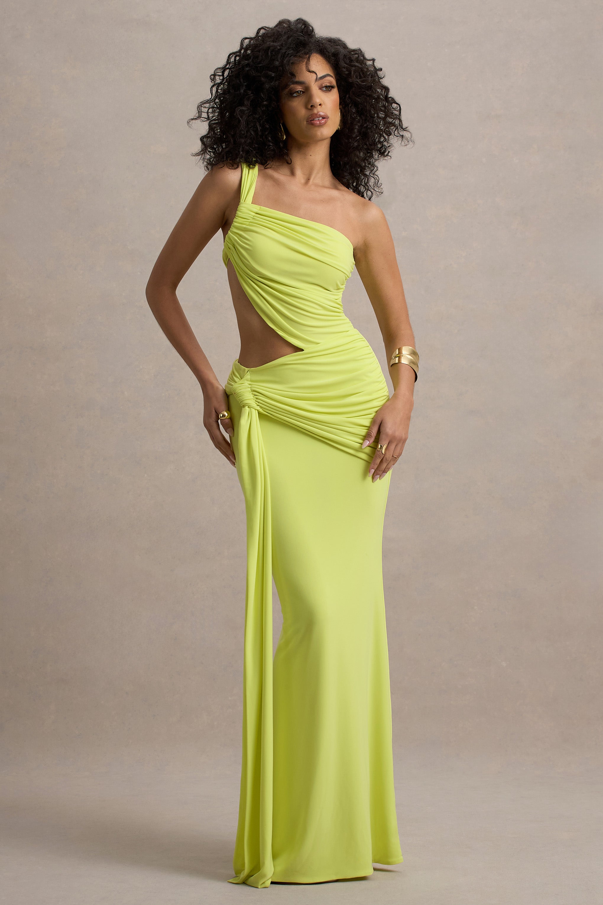 Marlowe & Co  | Lime Green Asymmetric Maxi Dress With Wrap Skirt