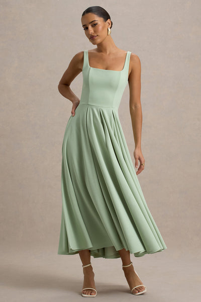 Marlowe & Co | White Strappy Volume-Hem Midi Dress