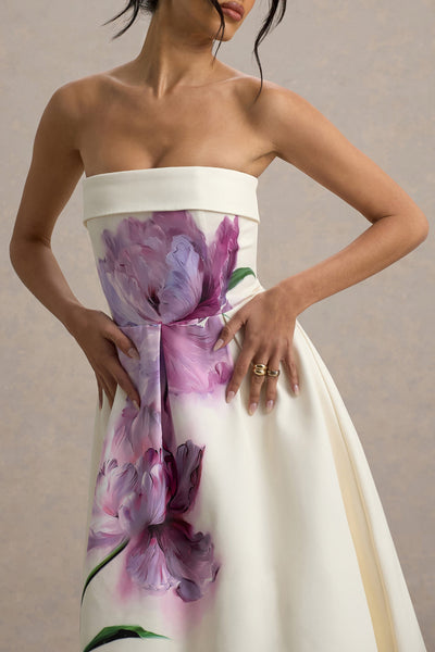 Marlowe & Co | Peony Floral Print Bandeau Skater Midi Dress
