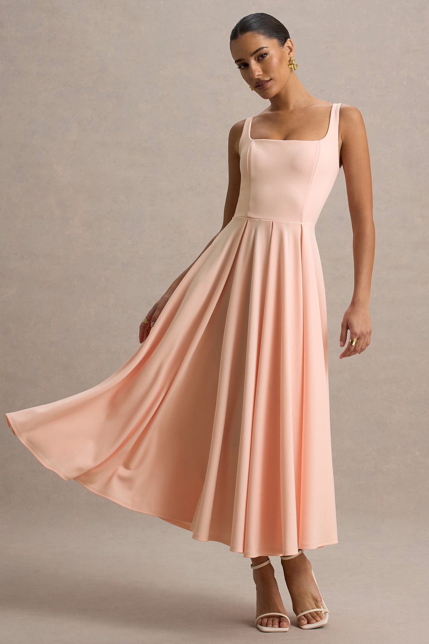 Marlowe & Co | White Strappy Volume-Hem Midi Dress