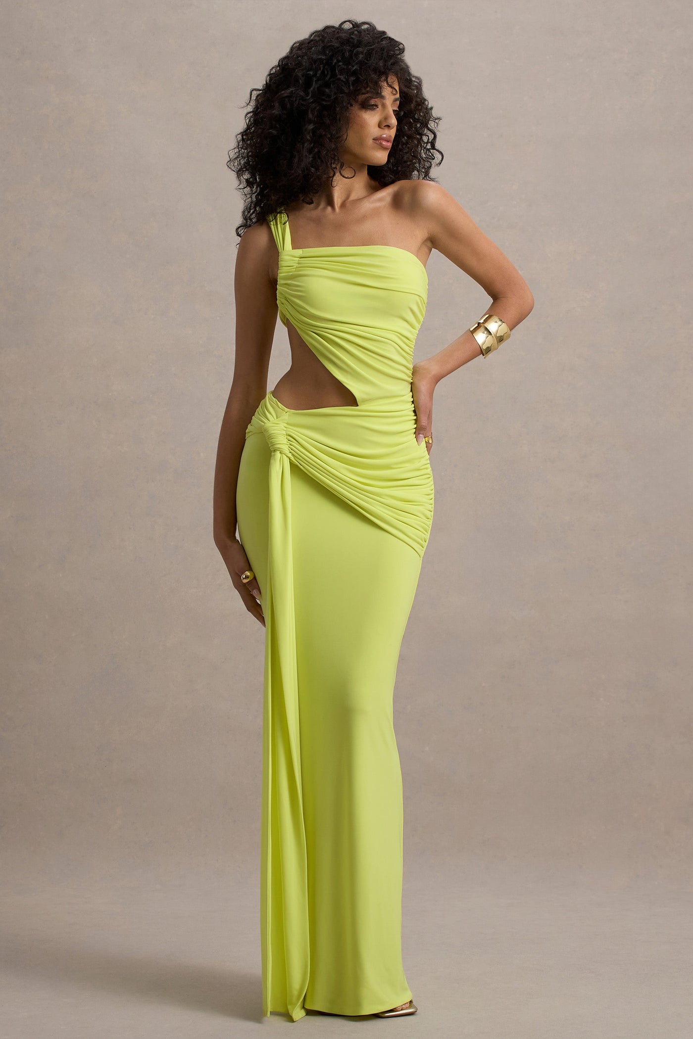 Marlowe & Co  | Lime Green Asymmetric Maxi Dress With Wrap Skirt