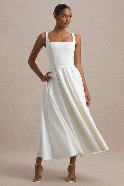 Marlowe & Co | White Strappy Volume-Hem Midi Dress