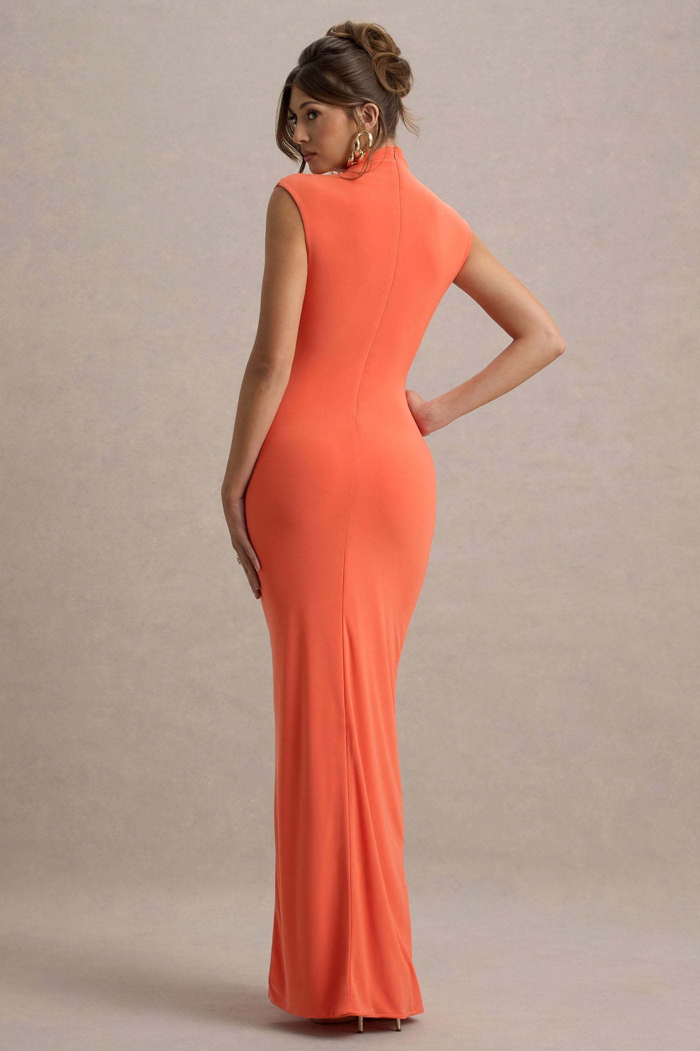 Marlowe & Co | Coral Ruched High-Neck Maxi Dress With Split