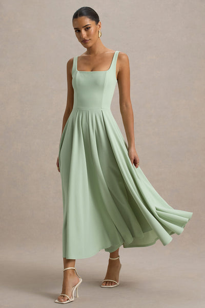 Marlowe & Co | White Strappy Volume-Hem Midi Dress