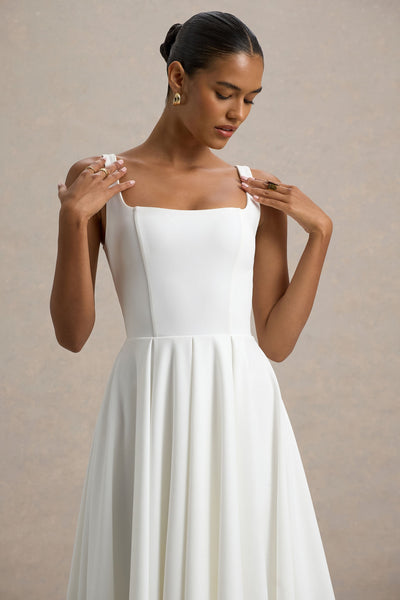 Marlowe & Co | White Strappy Volume-Hem Midi Dress