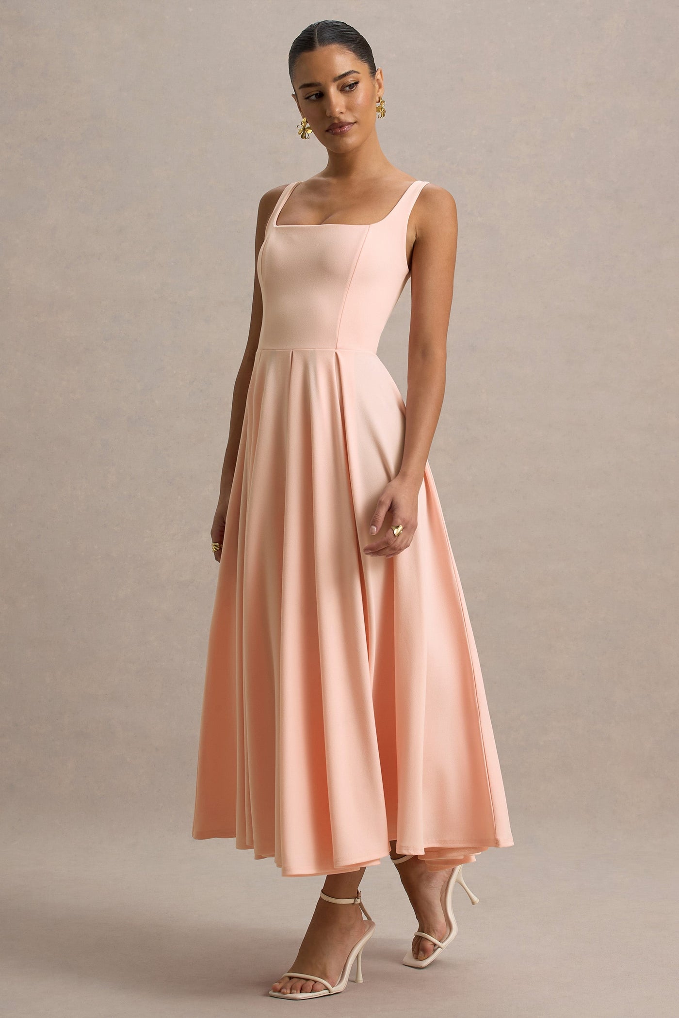 Marlowe & Co | White Strappy Volume-Hem Midi Dress
