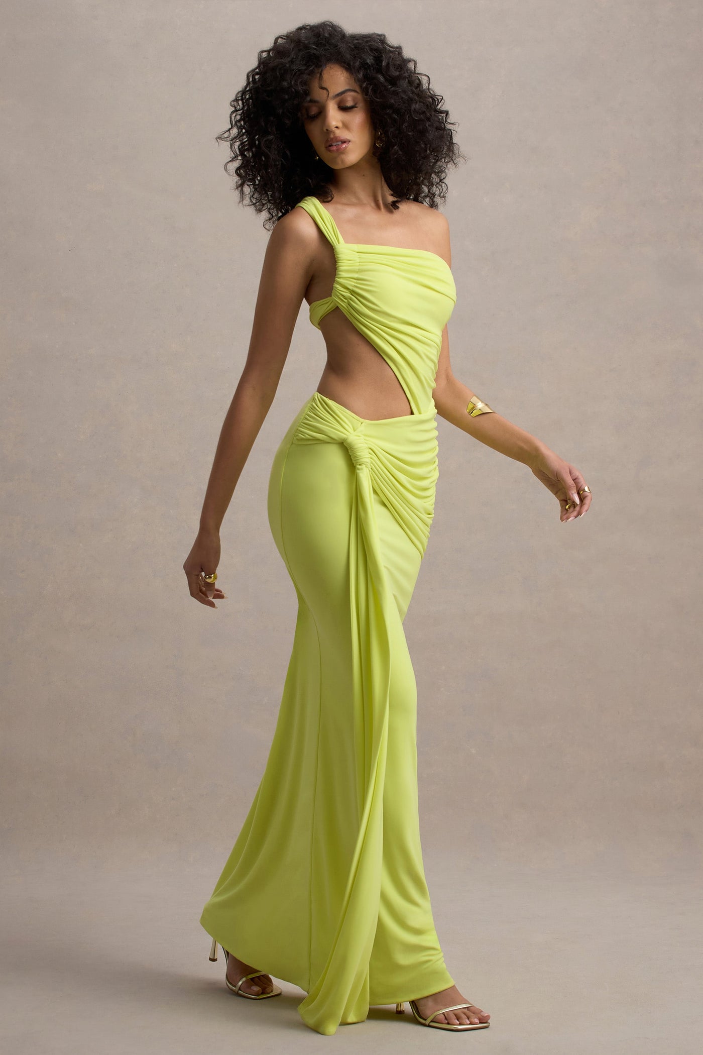 Marlowe & Co  | Lime Green Asymmetric Maxi Dress With Wrap Skirt