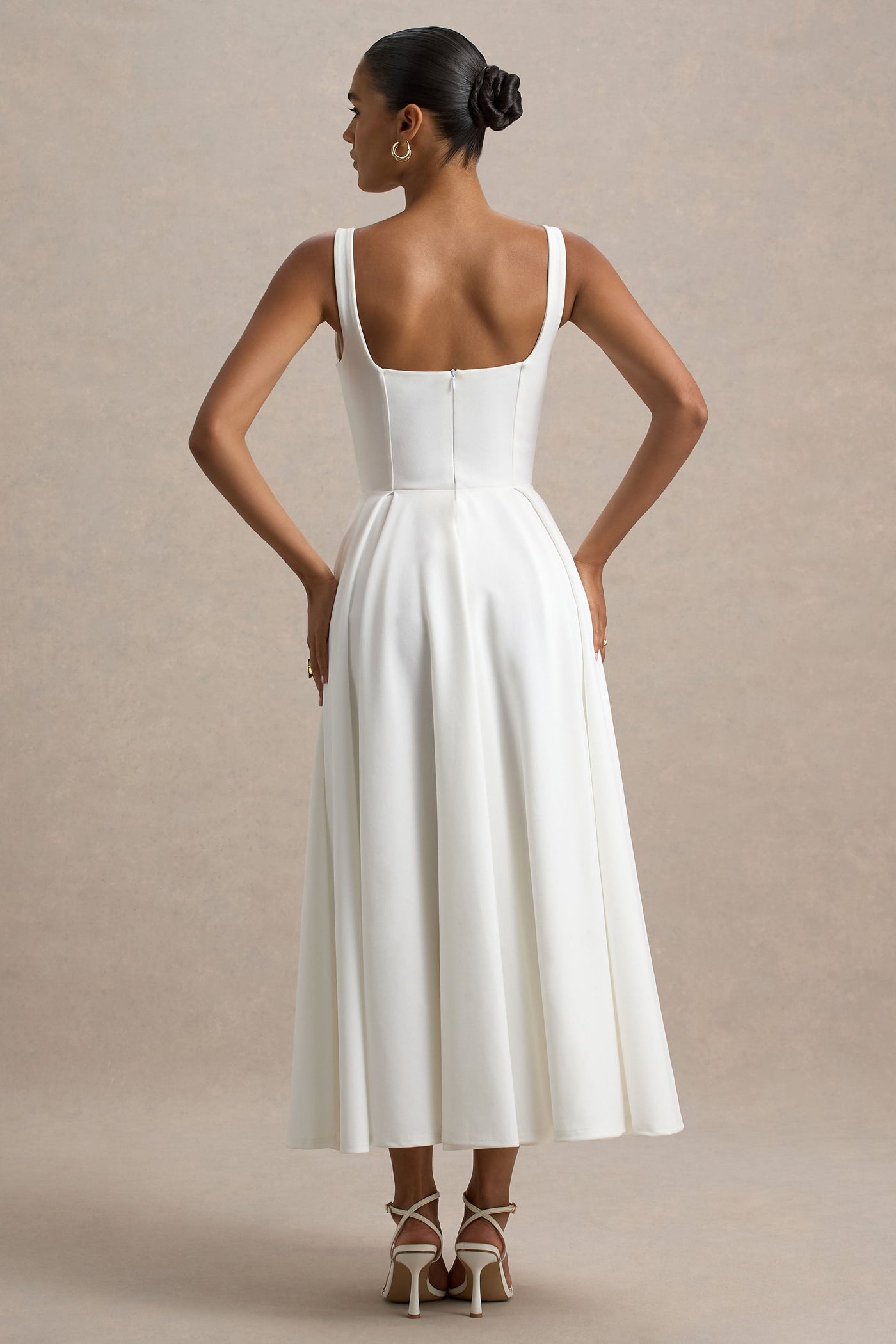 Marlowe & Co | White Strappy Volume-Hem Midi Dress