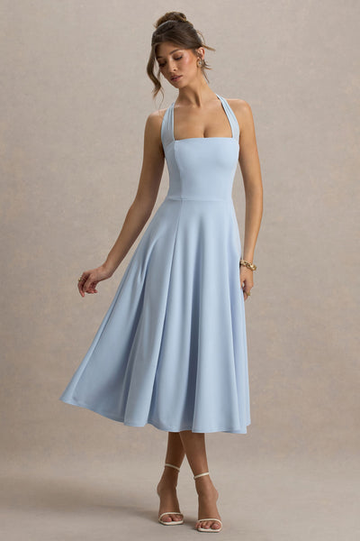 Auburn | Powder Blue Halter-Neck Midi Dress