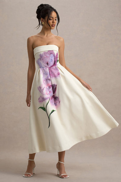 Marlowe & Co | Peony Floral Print Bandeau Skater Midi Dress