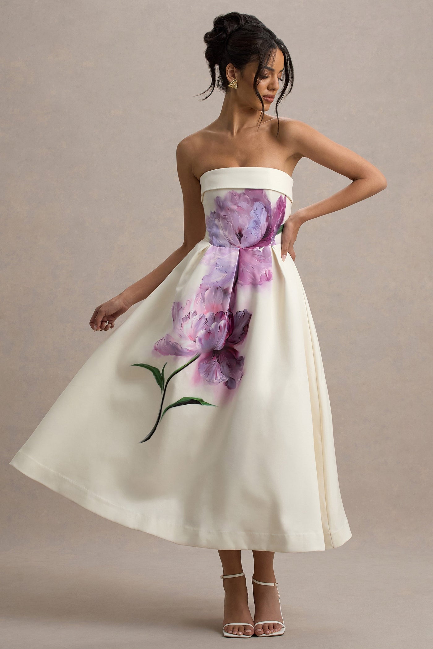 Marlowe & Co | Peony Floral Print Bandeau Skater Midi Dress