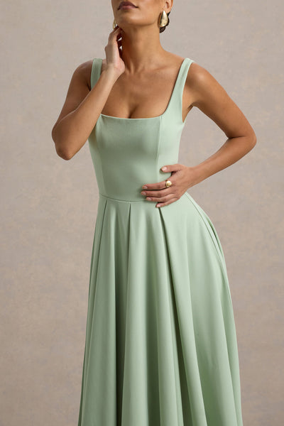 Marlowe & Co | White Strappy Volume-Hem Midi Dress