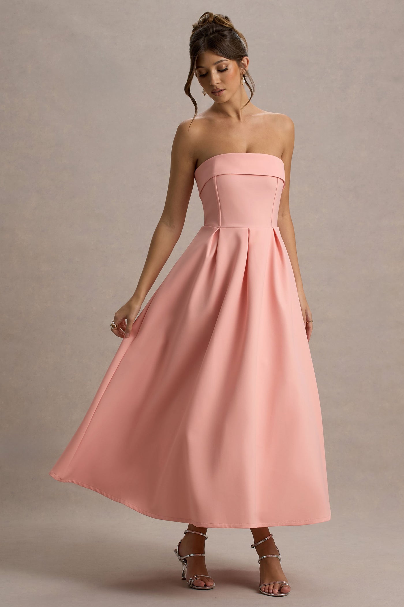 Marlowe & Co | Pink Bandeau Skater Midi Dress