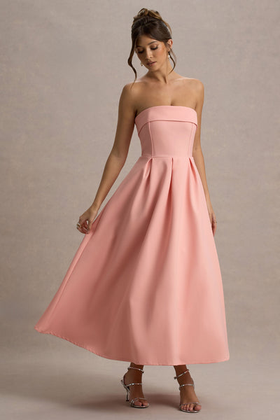 Marlowe & Co | Pink Bandeau Skater Midi Dress