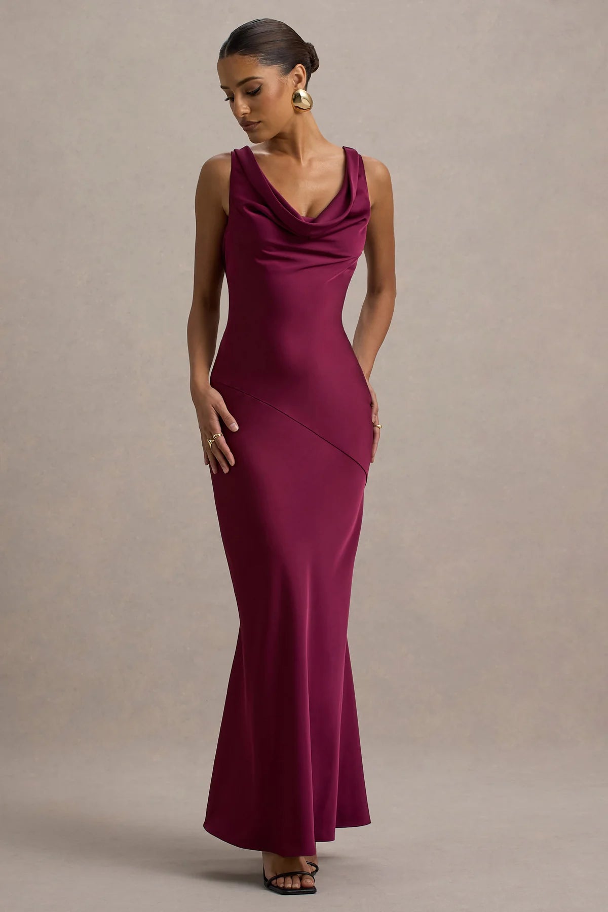 Marlowe & Co | Satin Cowl-Neck Maxi Dress