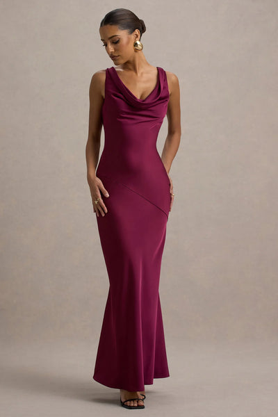Marlowe & Co | Satin Cowl-Neck Maxi Dress