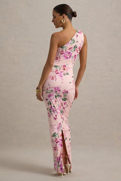 Marlowe & Co  | Pink Floral Print One-Shoulder Gathered Maxi Dress