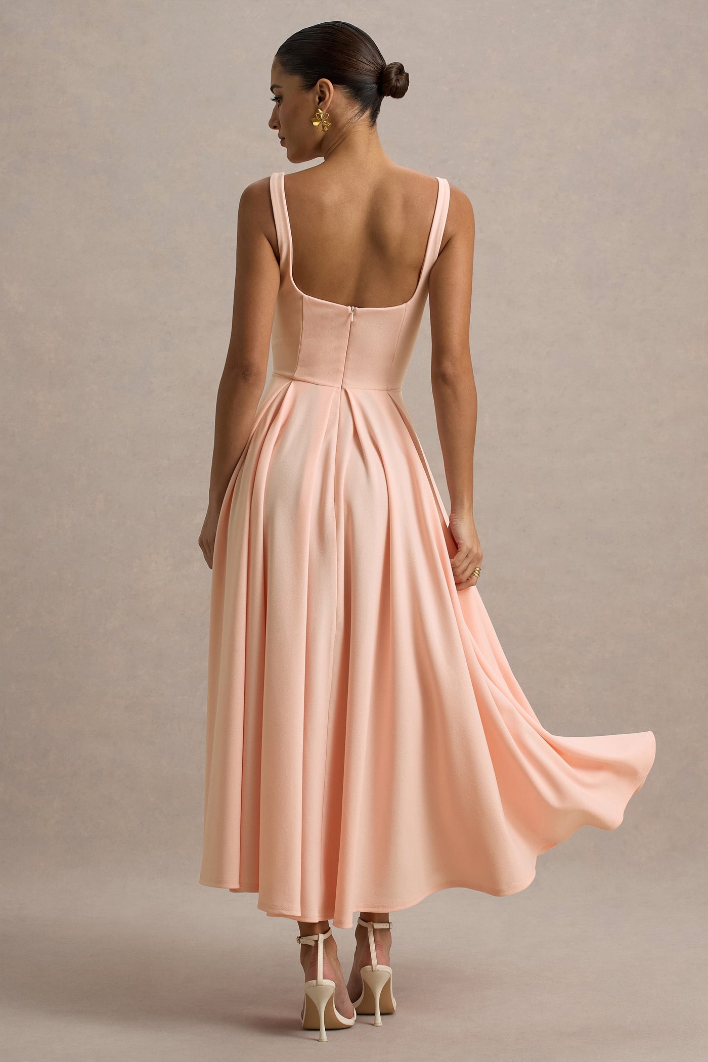Marlowe & Co | White Strappy Volume-Hem Midi Dress