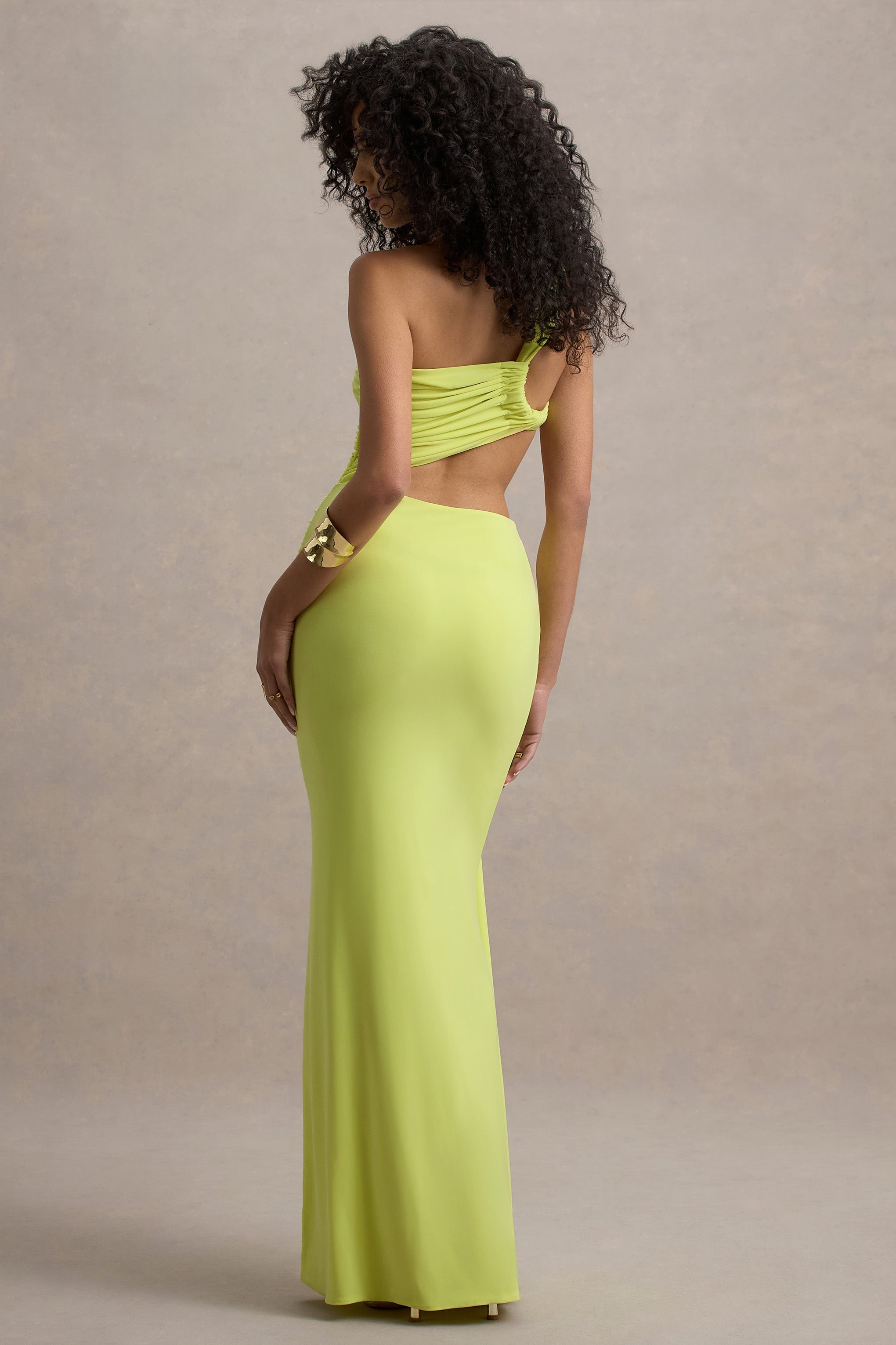 Marlowe & Co  | Lime Green Asymmetric Maxi Dress With Wrap Skirt