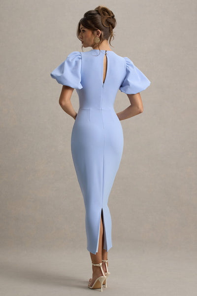 Dakota | Powder Blue Puff-Sleeve Midi Dress